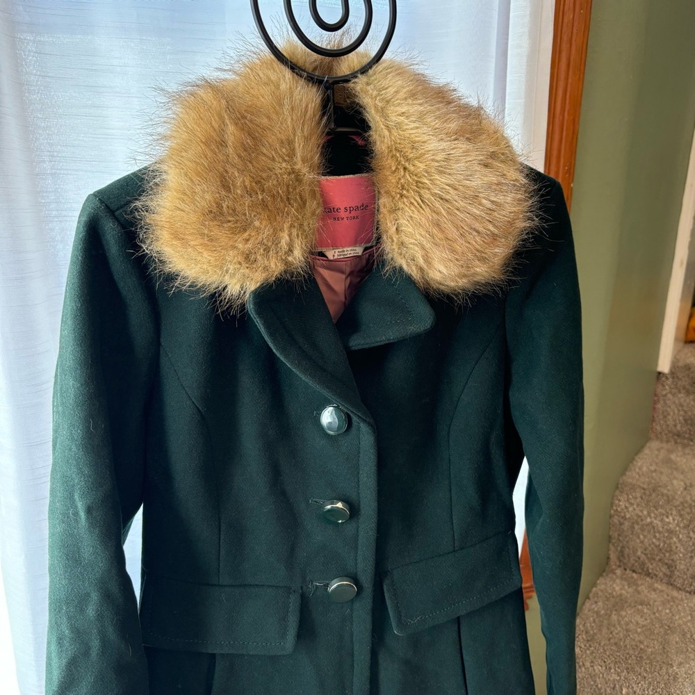 Kate Spade dark green wool blend peacoat | size small - Picture 3 of 12